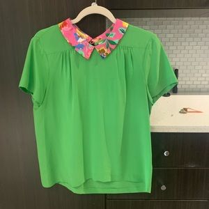 Bright colored silk Kate spade blouse with gold buttons